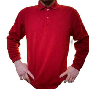 Men’s red long sleeve collared polo